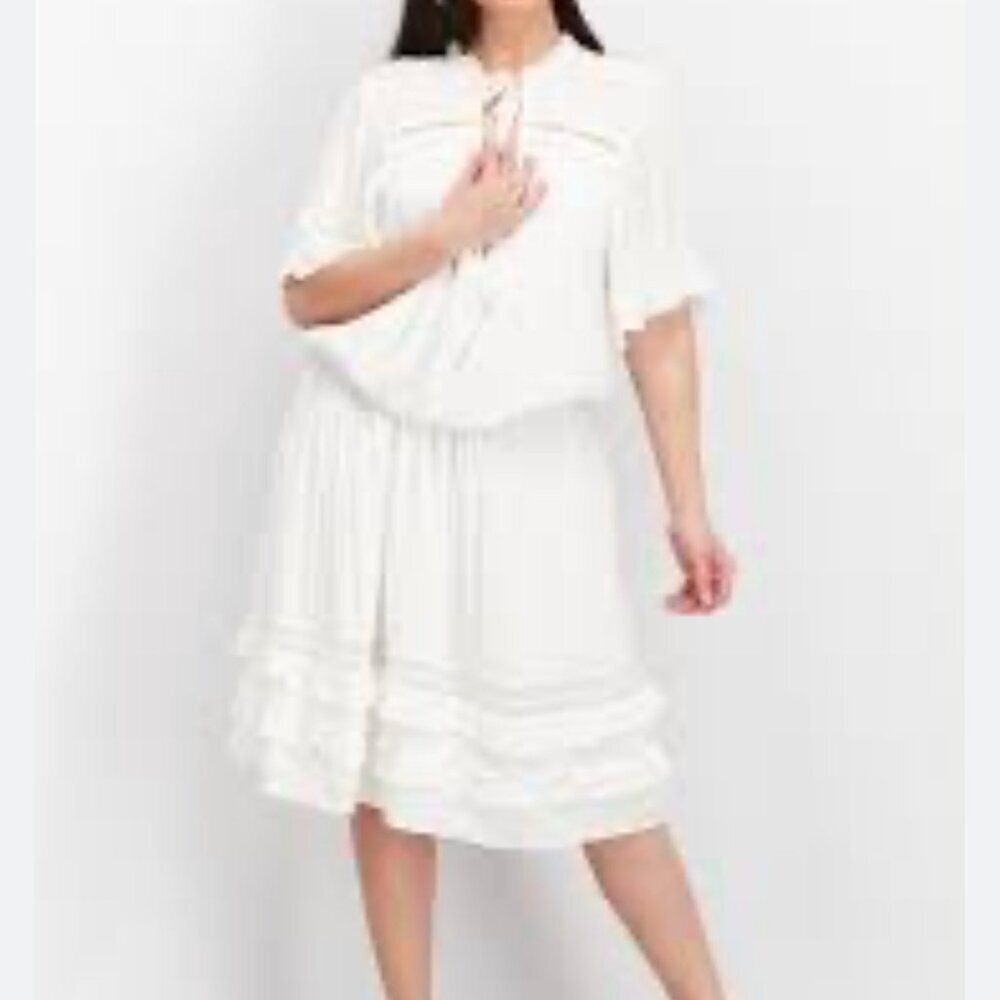 Starting Reine Elegant White Midi Dress Short Sleeve Plus Size 22